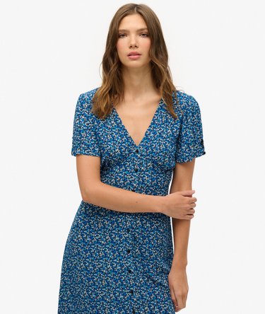 Printed Button-up Short Sleeve Midi Tea Dress Image 5