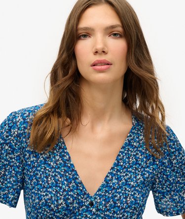 Printed Button-up Short Sleeve Midi Tea Dress Image 2