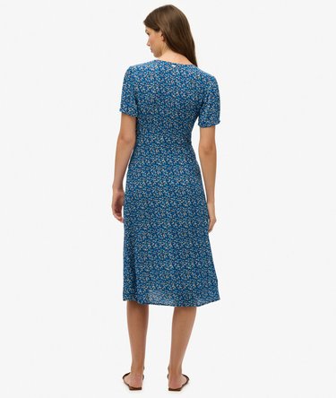 Printed Button-up Short Sleeve Midi Tea Dress Image 3