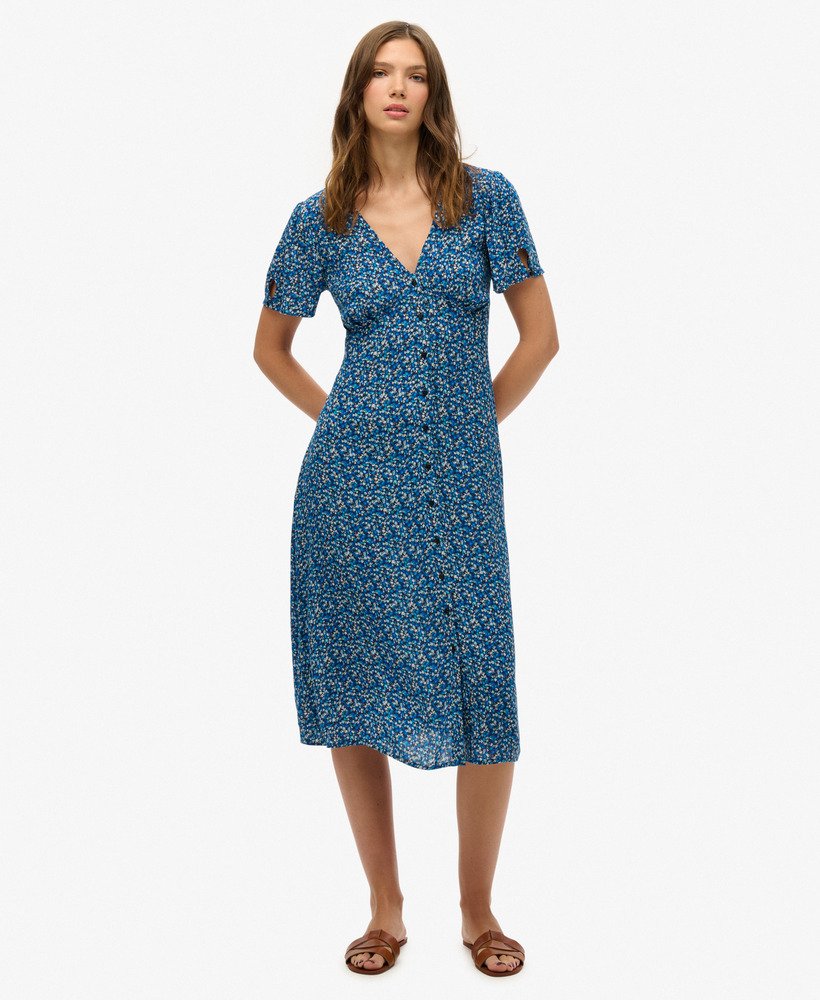 womens Printed Button-up Short Sleeve Midi Tea Dress in Sea Breeze Floral  Print | Superdry CA-EN