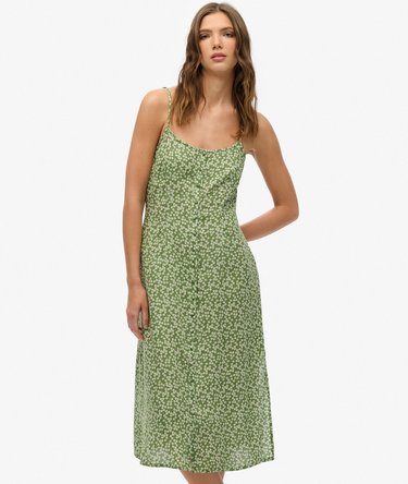 Printed Button-Up Cami Midi Dress Image 4