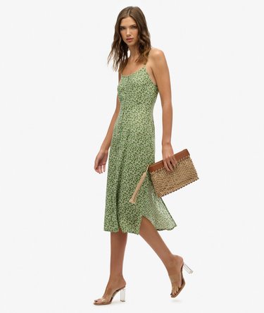 Printed Button-Up Cami Midi Dress Image 5