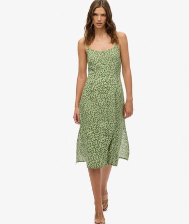 Printed Button-Up Cami Midi Dress Image 1