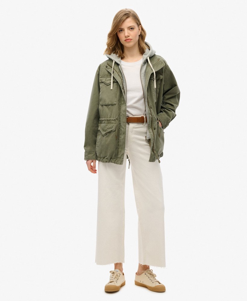 womens Jersey Hooded Military Jacket in Chive Green | Superdry US