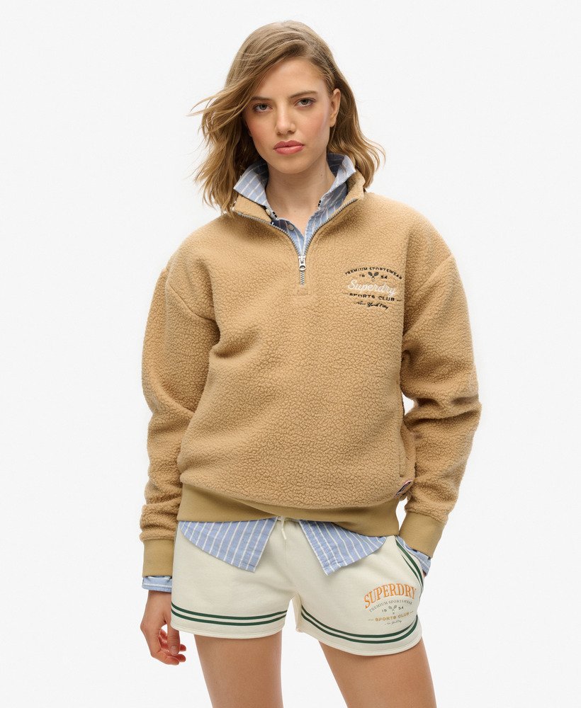 womens Country Club Fleece Half Zip Sweatshirt in Shaker Beige