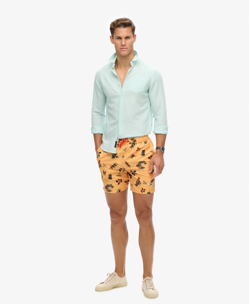 mens Recycled Hawaiian Print 17-inch Swim Shorts in Aloha Golden
