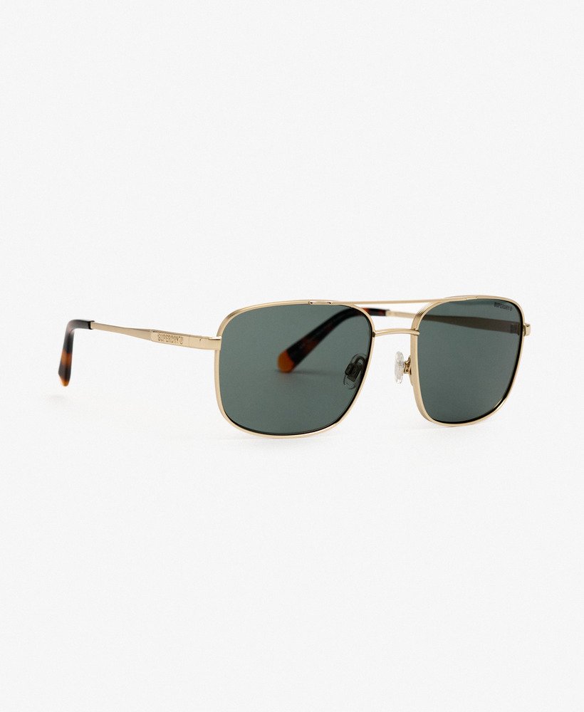 mens Square Metal Aviator Sunglasses in Light Gold / Green lens