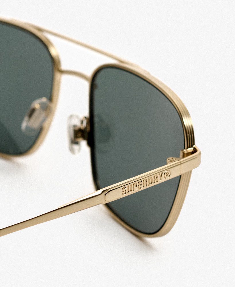 mens Square Metal Aviator Sunglasses in Light Gold / Green lens