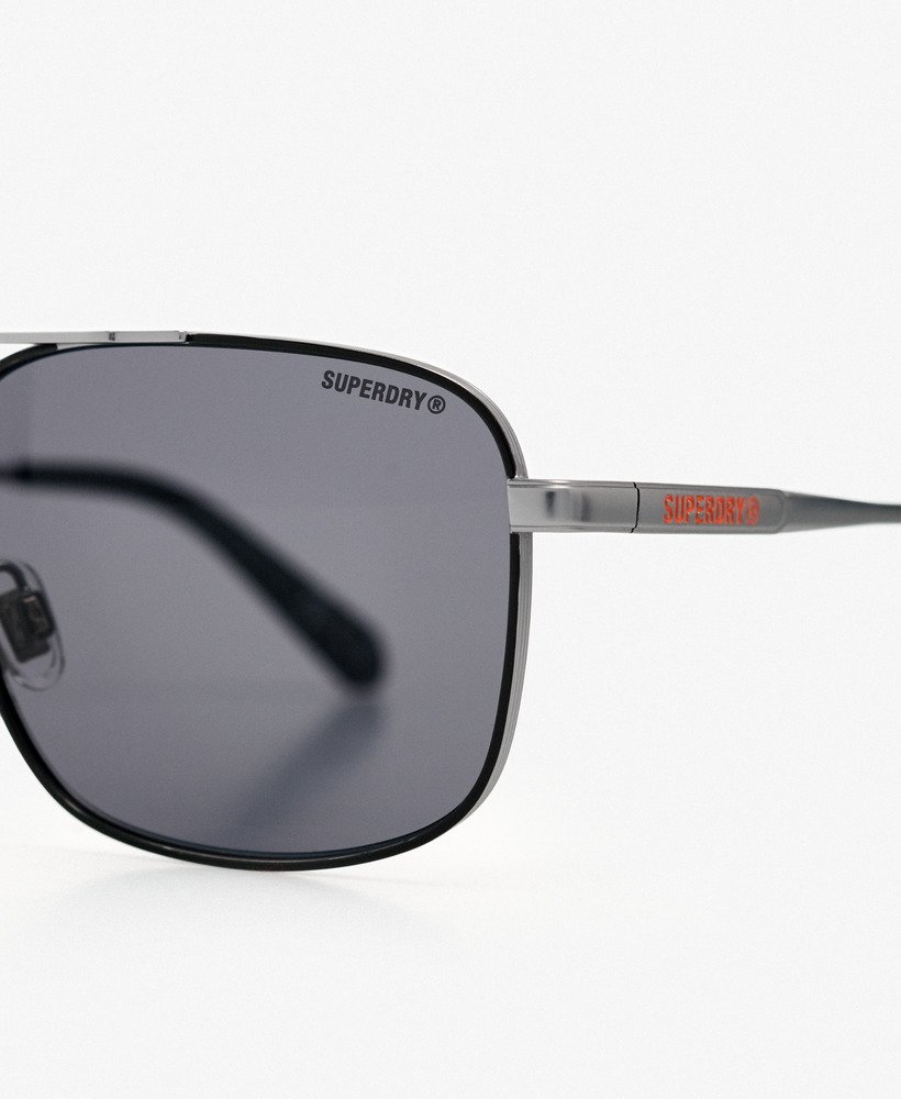 mens Square Metal Aviator Sunglasses in Black / Smoke lens