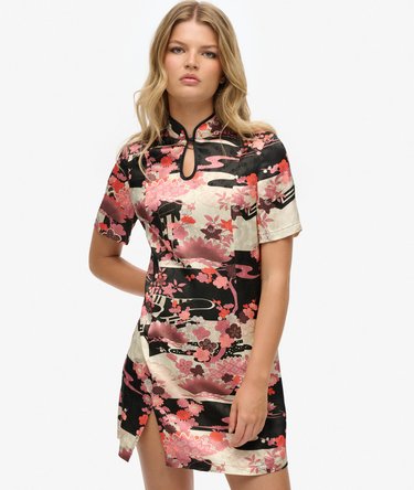 Robe courte en jacquard à col Mao Image 1
