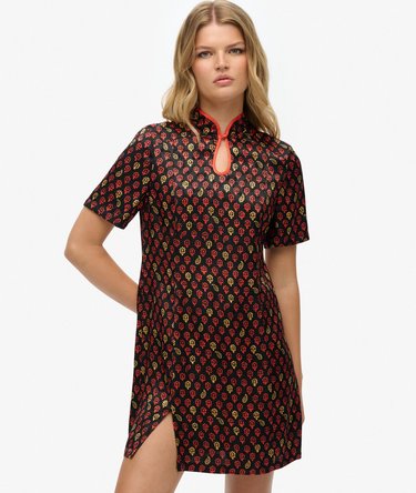 Robe courte en jacquard à col Mao Image 1