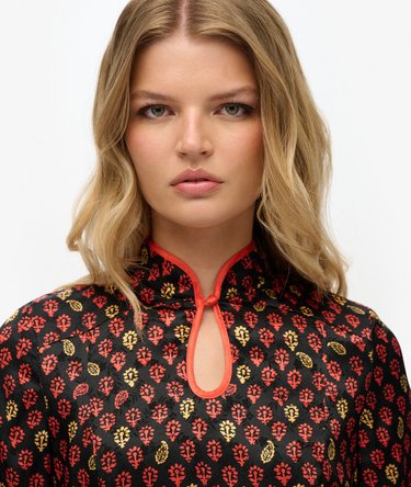 Robe courte en jacquard à col Mao Image 3