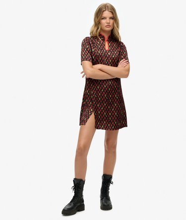 Robe courte en jacquard à col Mao Image 2