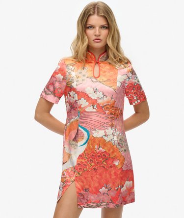 Robe courte en jacquard à col Mao Image 1