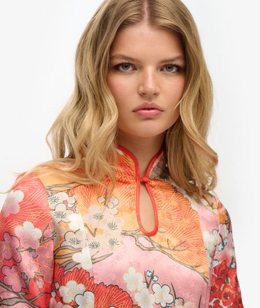 Robe courte en jacquard à col Mao Image 3