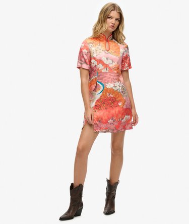 Robe courte en jacquard à col Mao Image 2