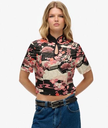 Jacquard-Oberteil mit Mandarinkragen Image 1