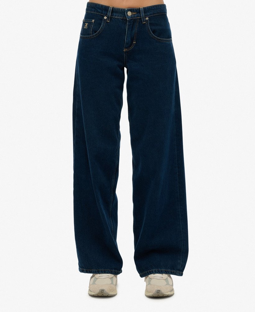 womens Cult Mid Rise Baggy Jeans in Dark Blue Vintage Wash