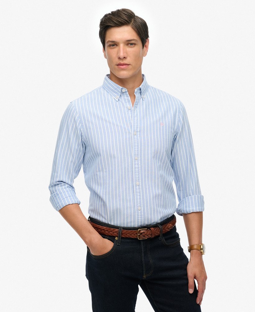 mens Classic Oxford Long Sleeve Shirt in BROKER BLUE STRIPE