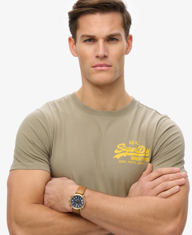 mens Vintage Logo Tokyo Relaxed T-Shirt in Light Khaki Green