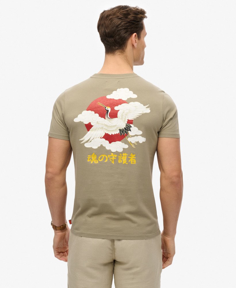 mens Vintage Logo Tokyo Relaxed T-Shirt in Light Khaki Green