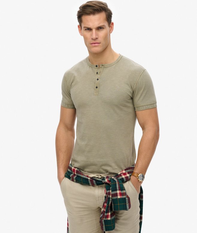 Slub Short Sleeve Jersey Henley Top