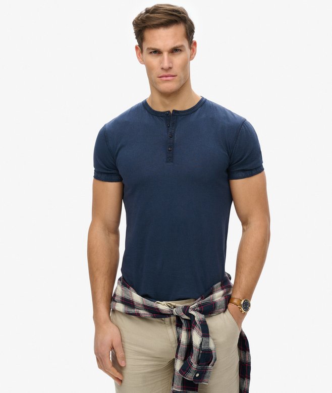 Slub Short Sleeve Jersey Henley Top