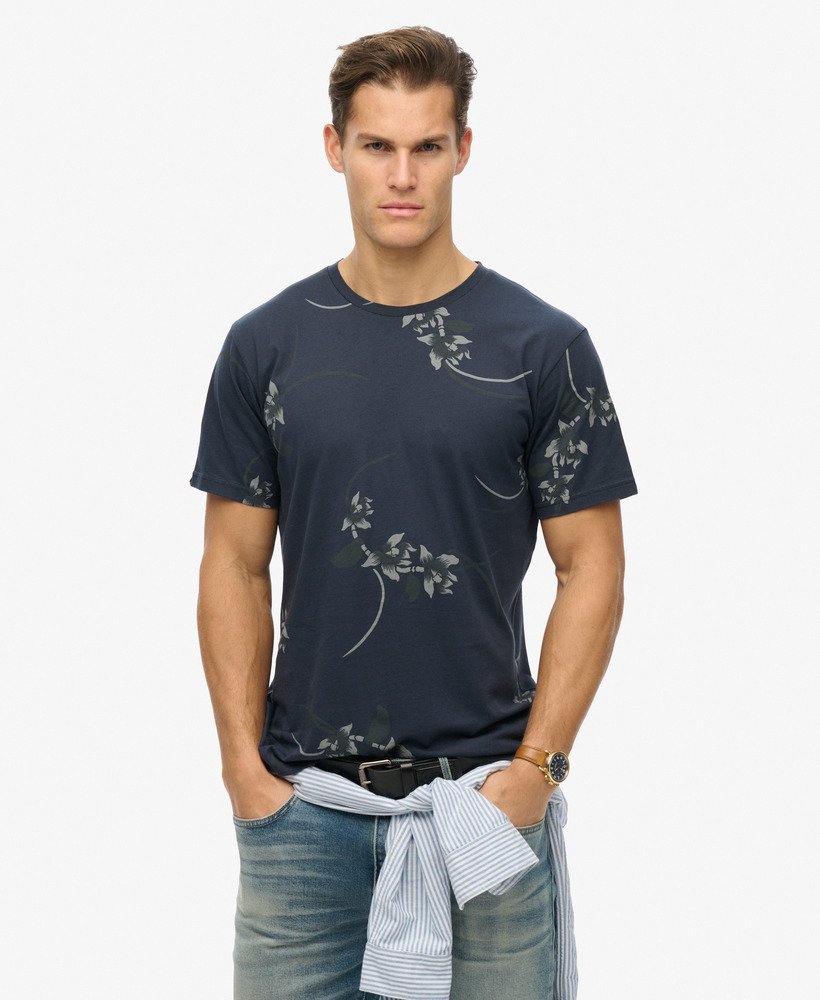 mens Classic Essential Printed T-Shirt in Sparse Orchid Navy