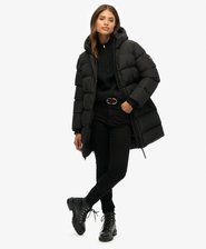 Hooded Sports Puffer Mid Length Jacket