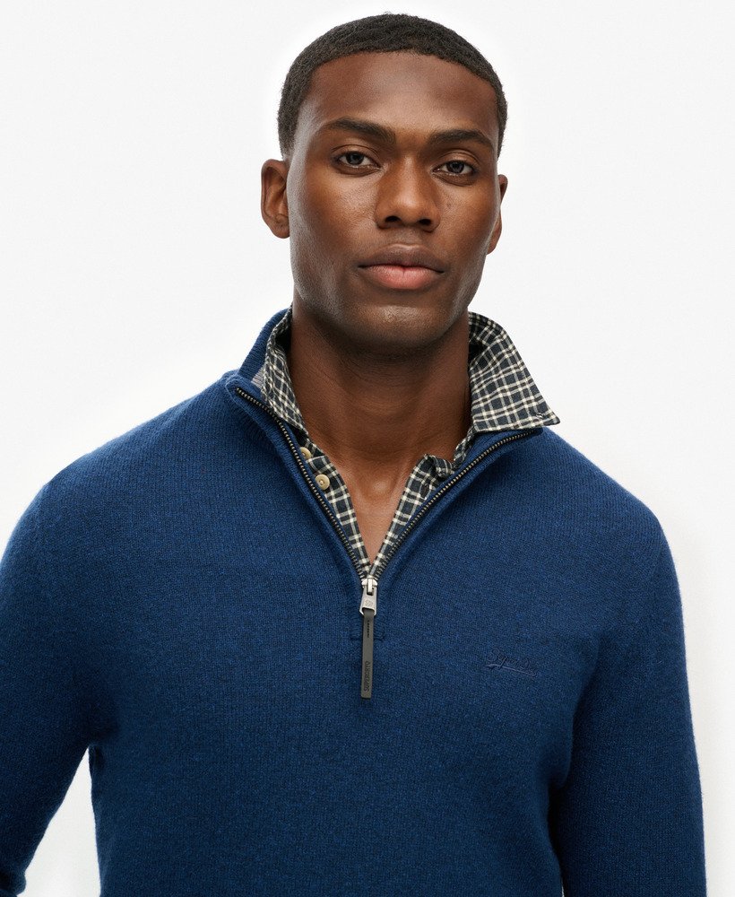 mens Wool Blend Half Zip Jumper in Dusk Navy Marl | Superdry US