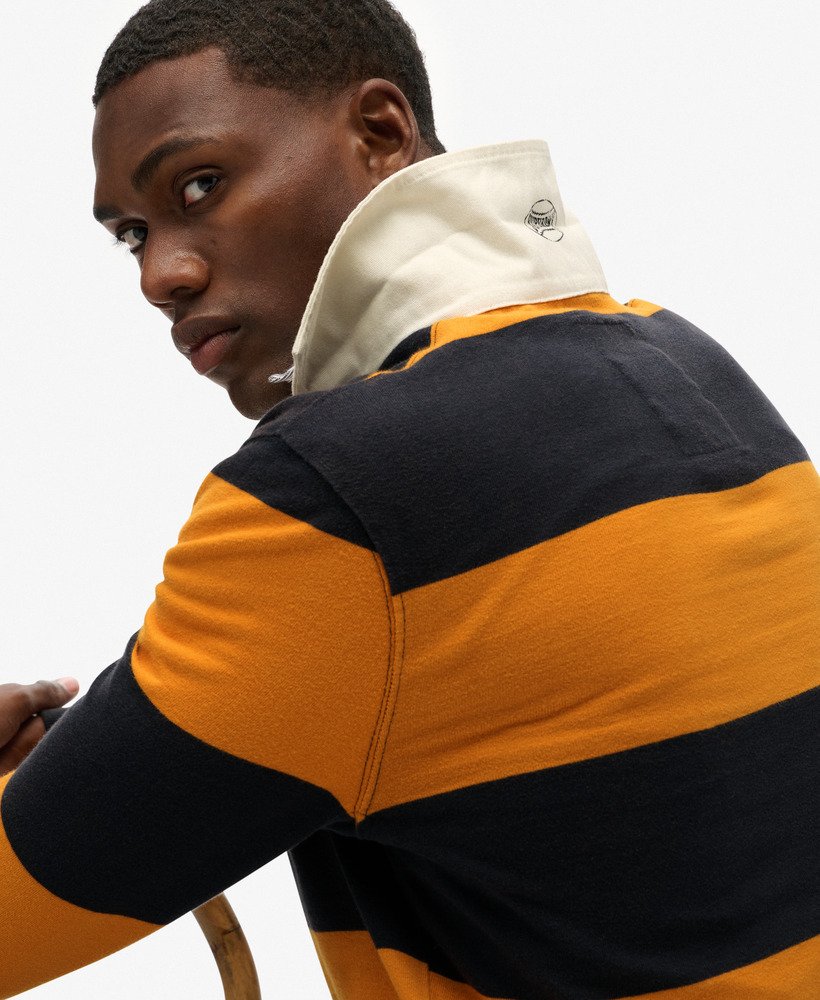 mens Vintage Athletic Stripe Rugby Top in Eclipse Navy/Track Gold ...