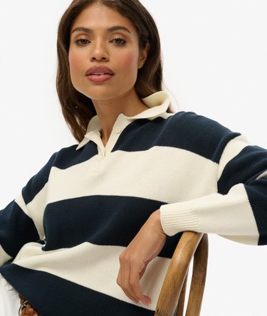 Pull rugby ample en maille rayée Image 2
