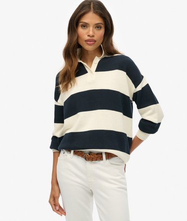 Pull rugby ample en maille rayée Image 1