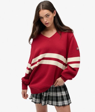Maglione oversize a righe con scollo a V Image 1