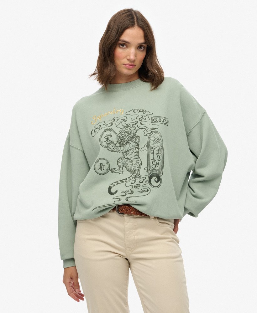 womens Tokyo Narrative Oversized Sweatshirt in Light Jade