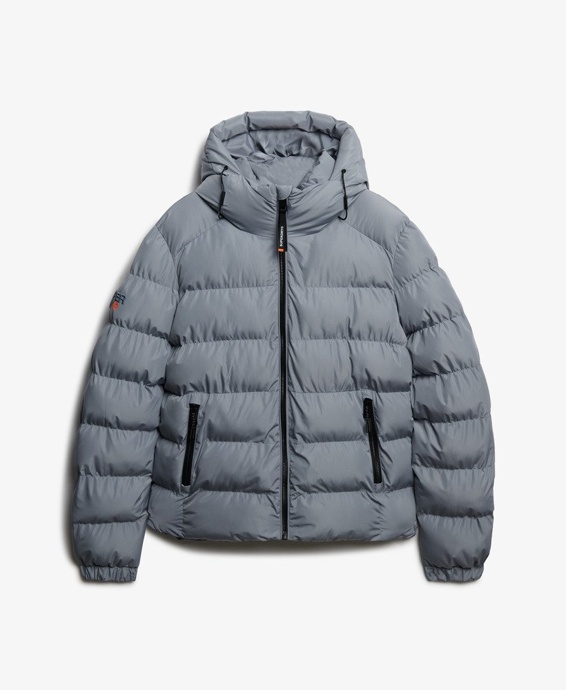 Hooded Sports Puffer Jacket-Washed Denim main image 1
