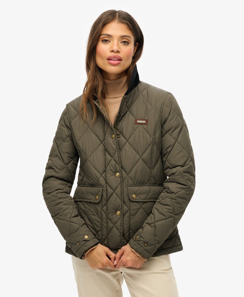 womens Cord Trimmed Liner Jacket in Army Khaki | Superdry US