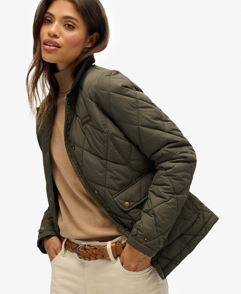 womens Cord Trimmed Liner Jacket in Army Khaki | Superdry US