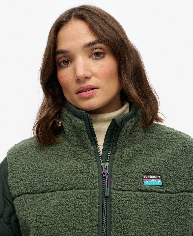 womens Sherpa Fleece Hybrid Jacket in Laurel Khaki | Superdry US