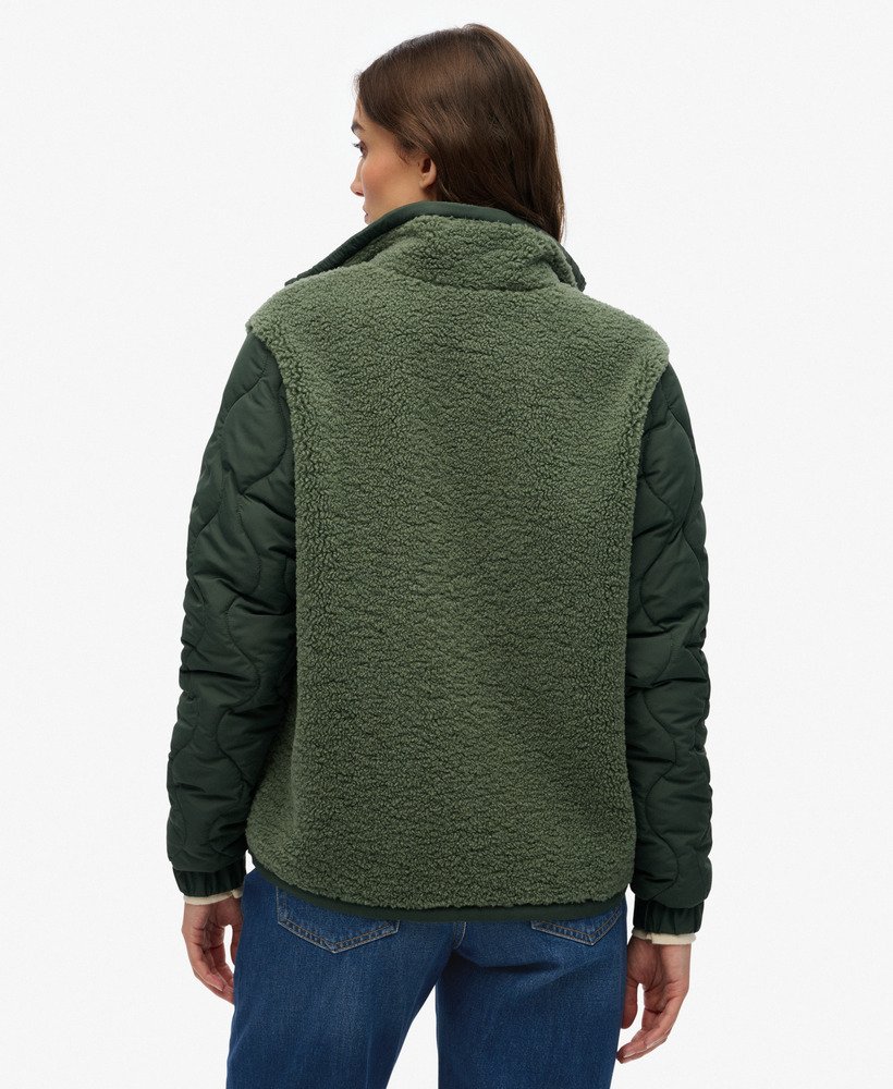 womens Sherpa Fleece Hybrid Jacket in Laurel Khaki | Superdry US