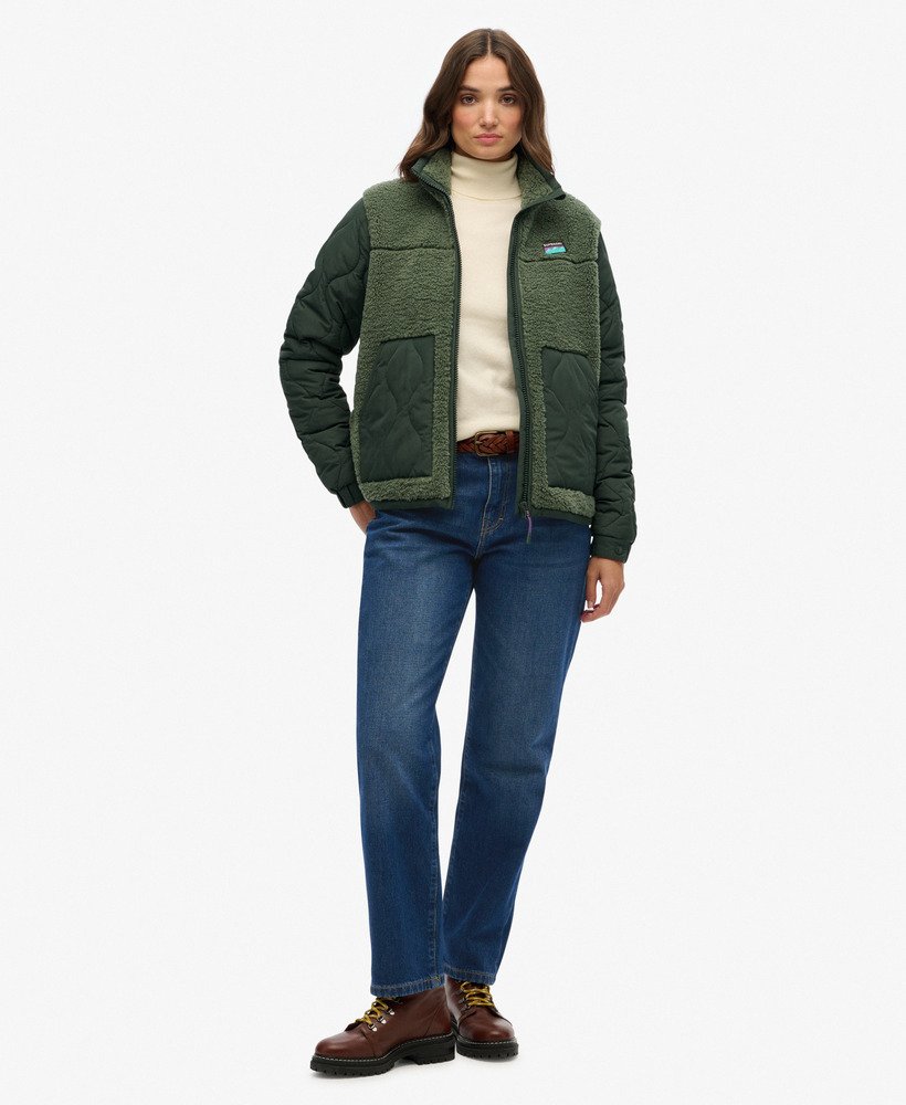 womens Sherpa Fleece Hybrid Jacket in Laurel Khaki | Superdry US