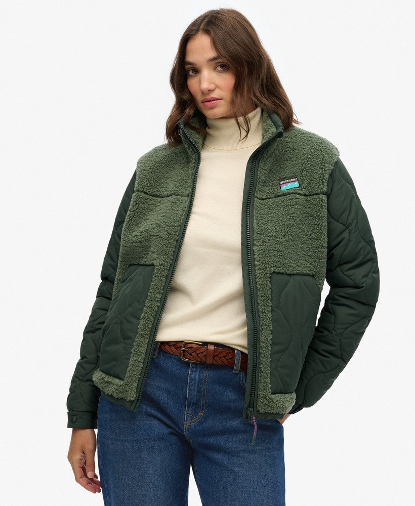 womens Sherpa Fleece Hybrid Jacket in Laurel Khaki | Superdry US