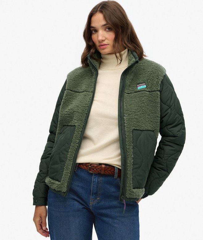 Vintage Sherpa Fleece Jacke Helles Taupe Für Damen Produktbild-Vorschau 4