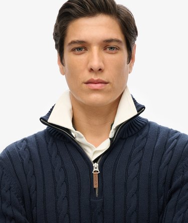 Bio-Baumwolle Klassischer Zopfmuster Pullover mit Reißverschluss Image 3