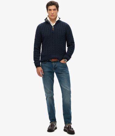 Bio-Baumwolle Klassischer Zopfmuster Pullover mit Reißverschluss Image 2