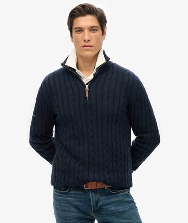 Bio-Baumwolle Klassischer Zopfmuster Pullover mit Reißverschluss Image 1