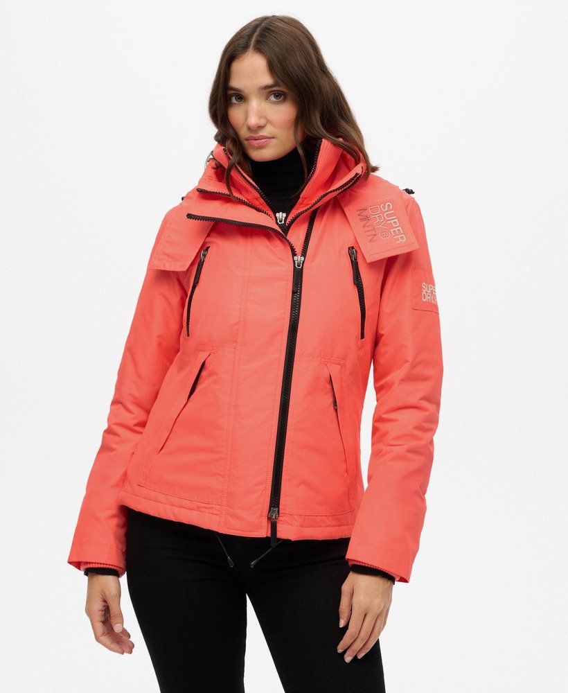 womens Hooded Mountain Windbreaker Jacket in Hyper Fire Coral