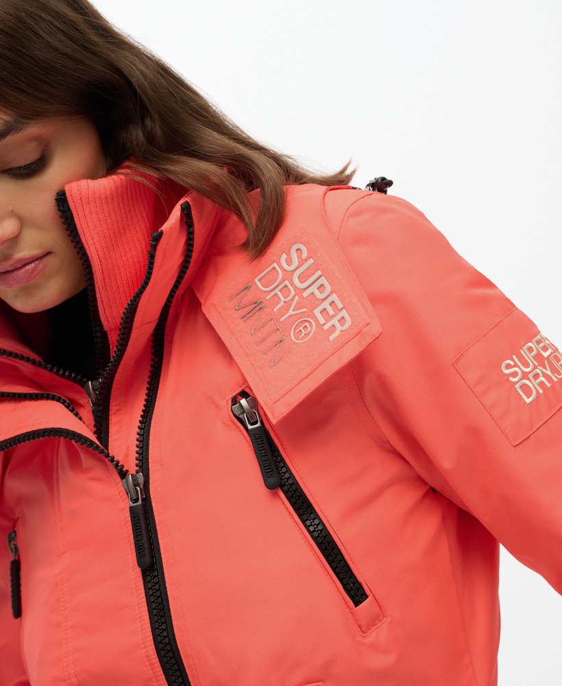 womens Hooded Mountain Windbreaker Jacket in Hyper Fire Coral