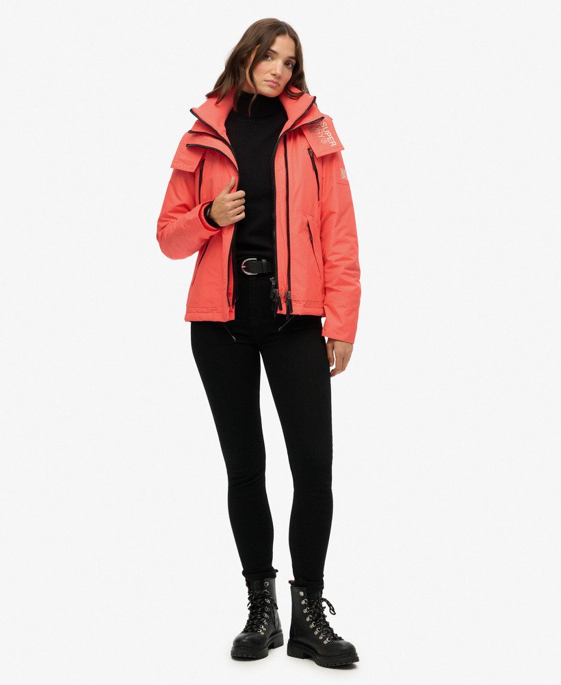 womens Hooded Mountain Windbreaker Jacket in Hyper Fire Coral