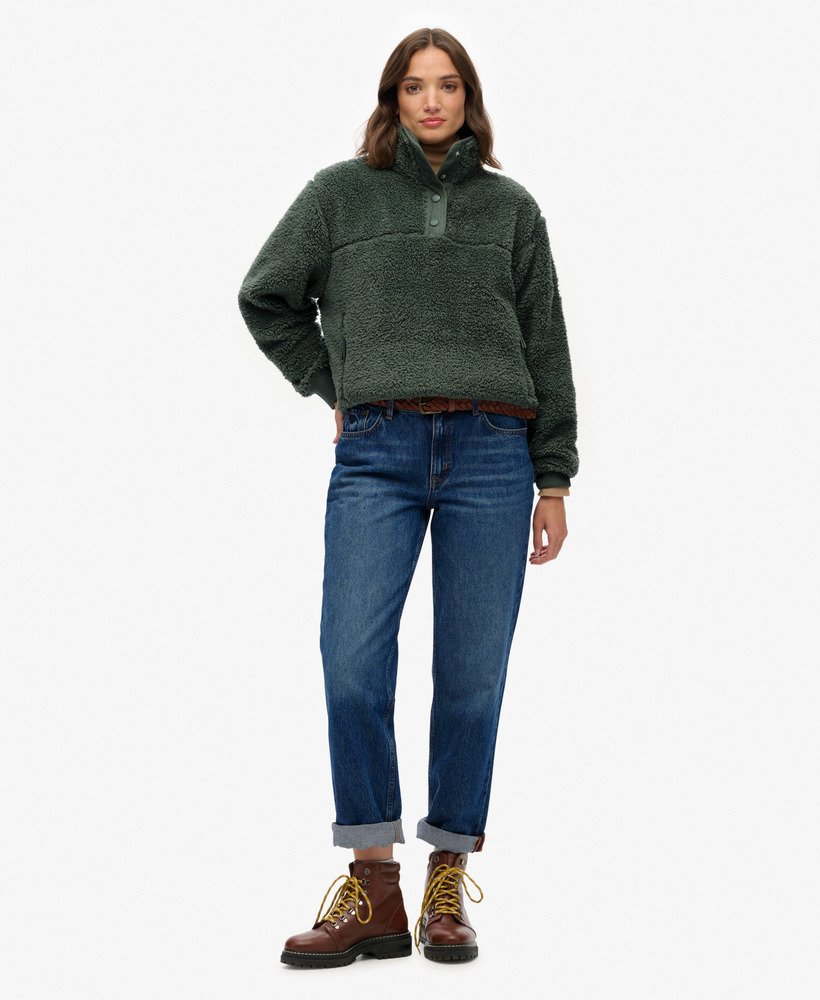 womens Super Soft Popper Neck Teddy Fleece in Laurel Khaki